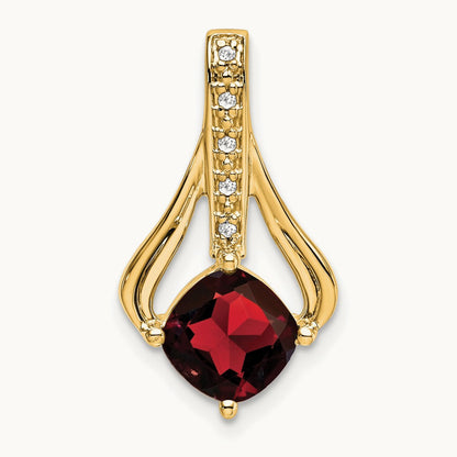 Garnet and Diamond Pendant — 14K Yellow Gold