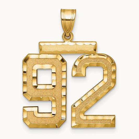 Large Brushed Diamond-cut Number 92 Charm, 14K