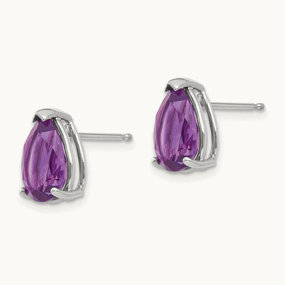 Amethyst Pear Stud Earrings, 14K White Gold