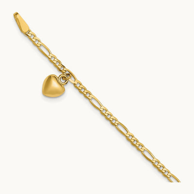 Figaro Link with Dangling Heart Anklet, 14K