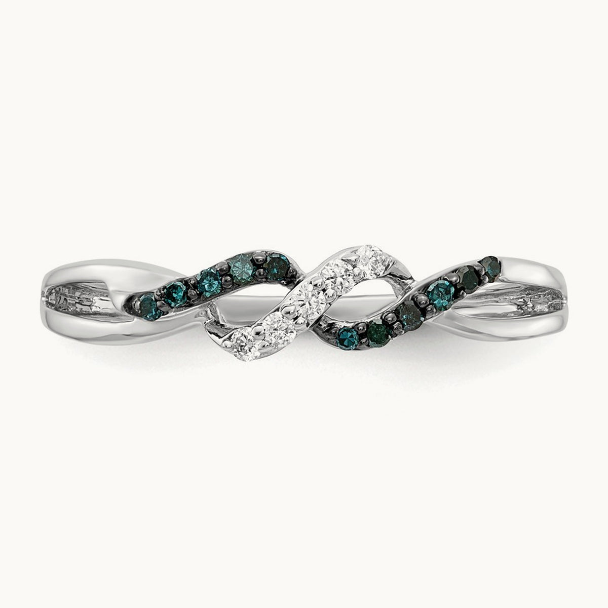 w/ Blue and White Diamond Twist Ring, 14K White Gold