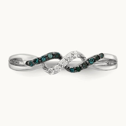 w/ Blue and White Diamond Twist Ring, 14K White Gold
