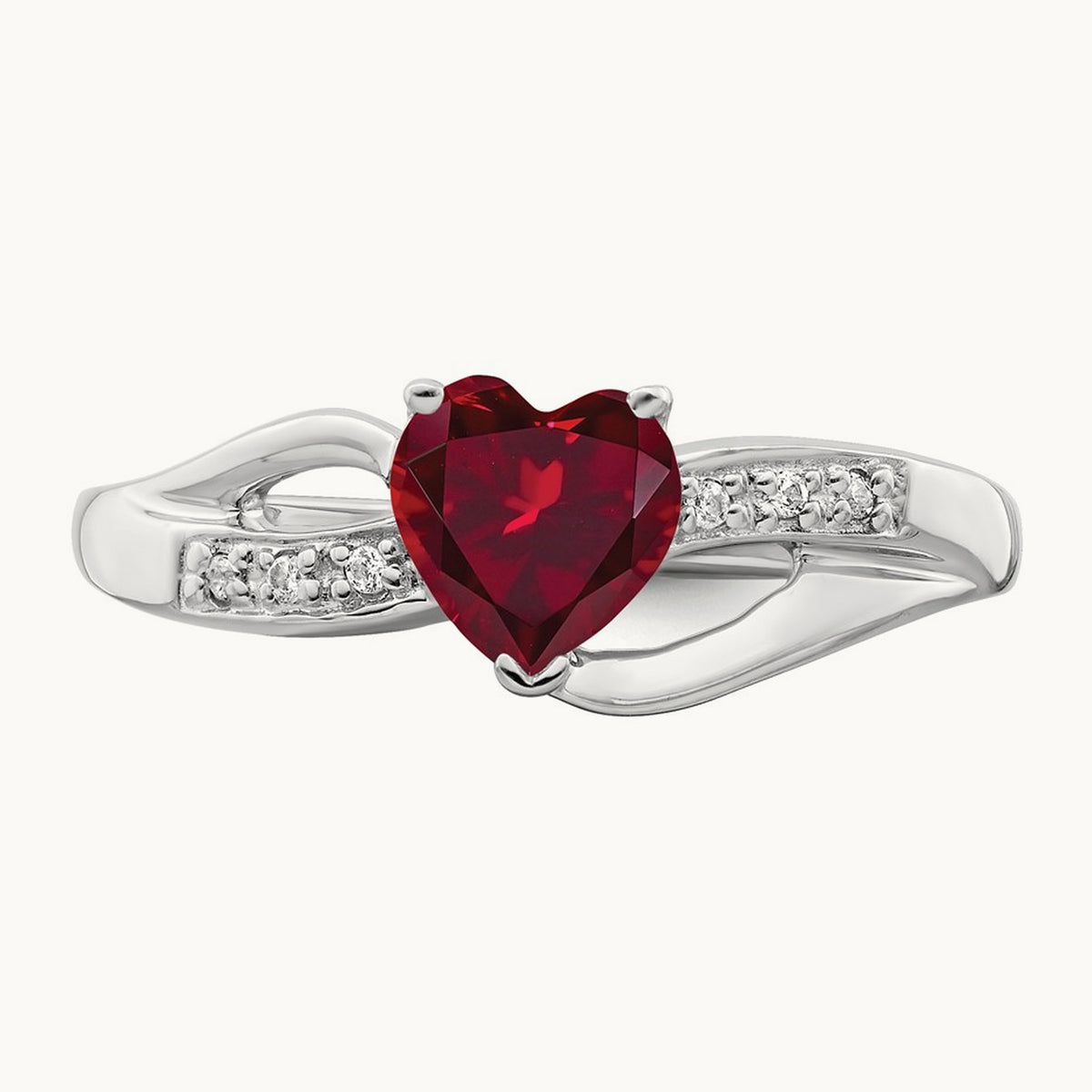 Created Ruby and Lab-Grown Diamond Heart Ring — 14K White Gold, 7