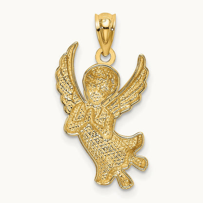 w/Rhodium Diamond-cut Praying Angel Pendant, 14K