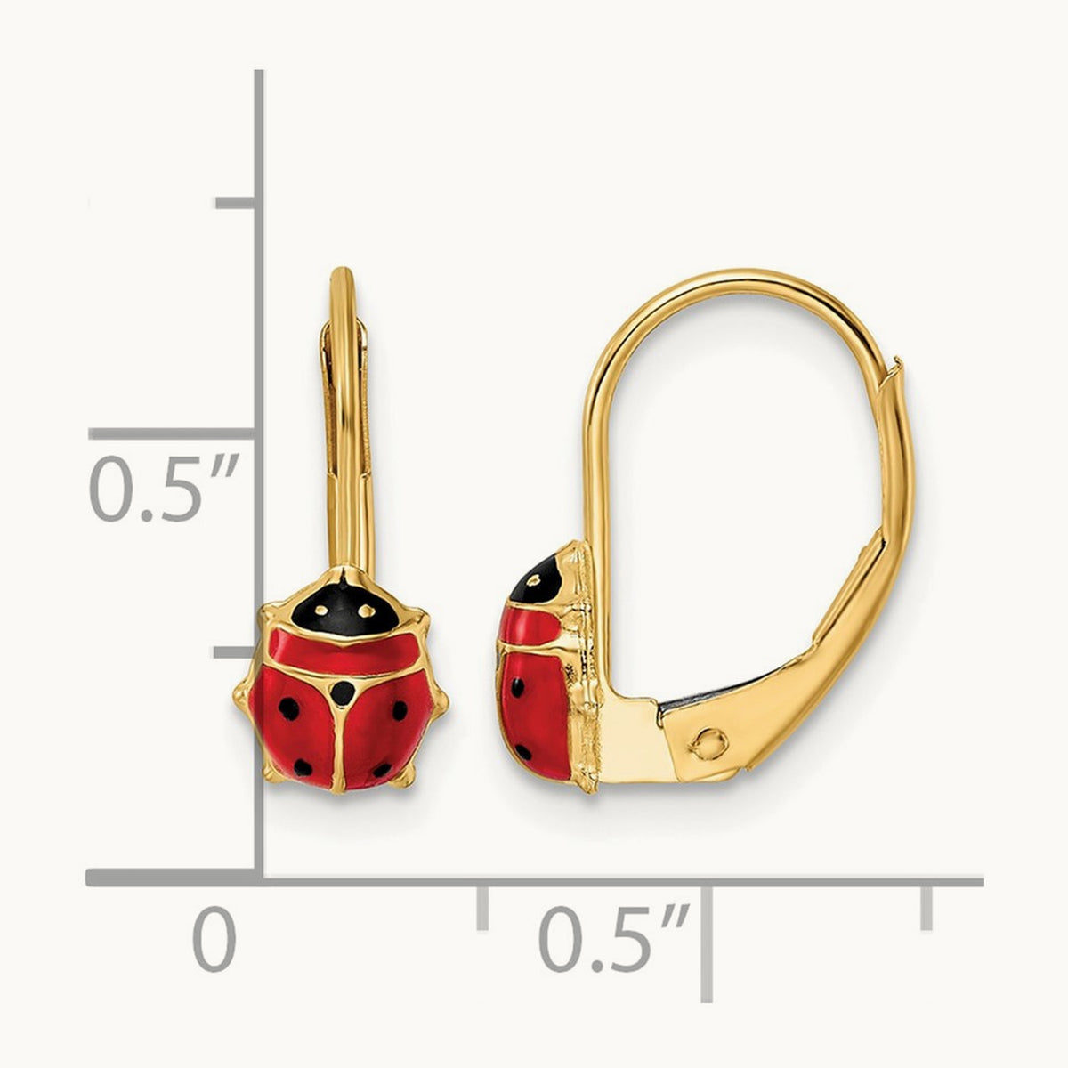 Polished Enameled Ladybug Leverback Earrings, 14K