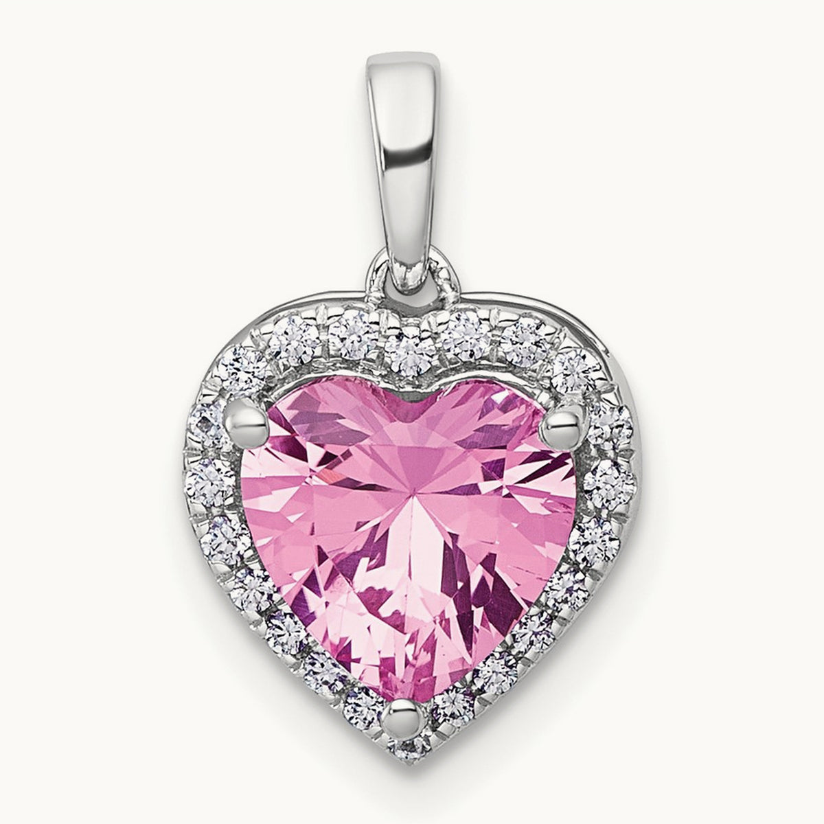 Pink Sapphire Halo Heart Pendant, 0.15 ct tw Lab-Grown Diamond