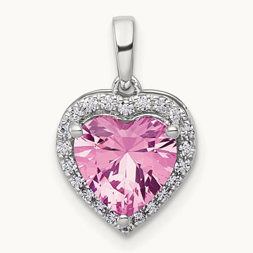 Pink Sapphire Halo Heart Pendant, 0.15 ct tw Lab-Grown Diamond