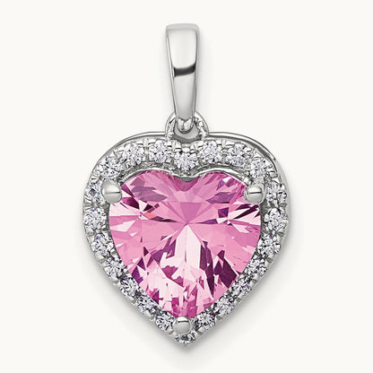 Pink Sapphire Halo Heart Pendant, 0.15 ct tw Lab-Grown Diamond