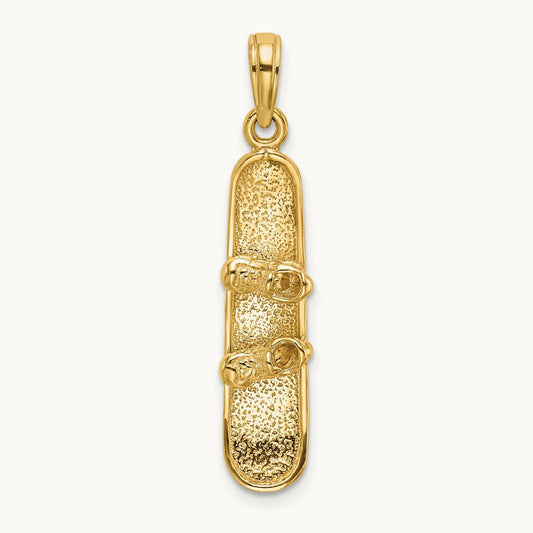 Solid Polished 3-D Snowboard Charm, 14K