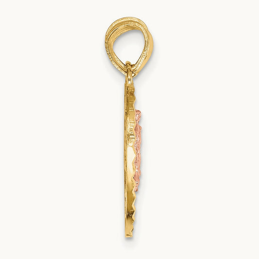 Reversible Lady of Guadalupe&Crucifix Breakapart Pendant, 14K Two-tone