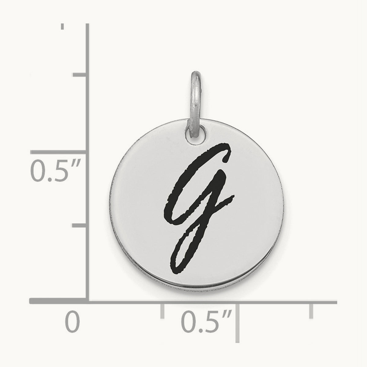 Polished Black Enamel Initial Disk Charm — 14K White Gold, G