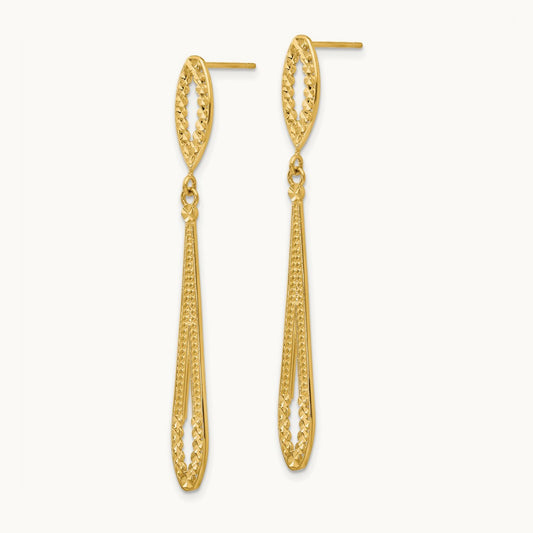Diamond-cut Dangle Post Earrings — 14K Yellow Gold