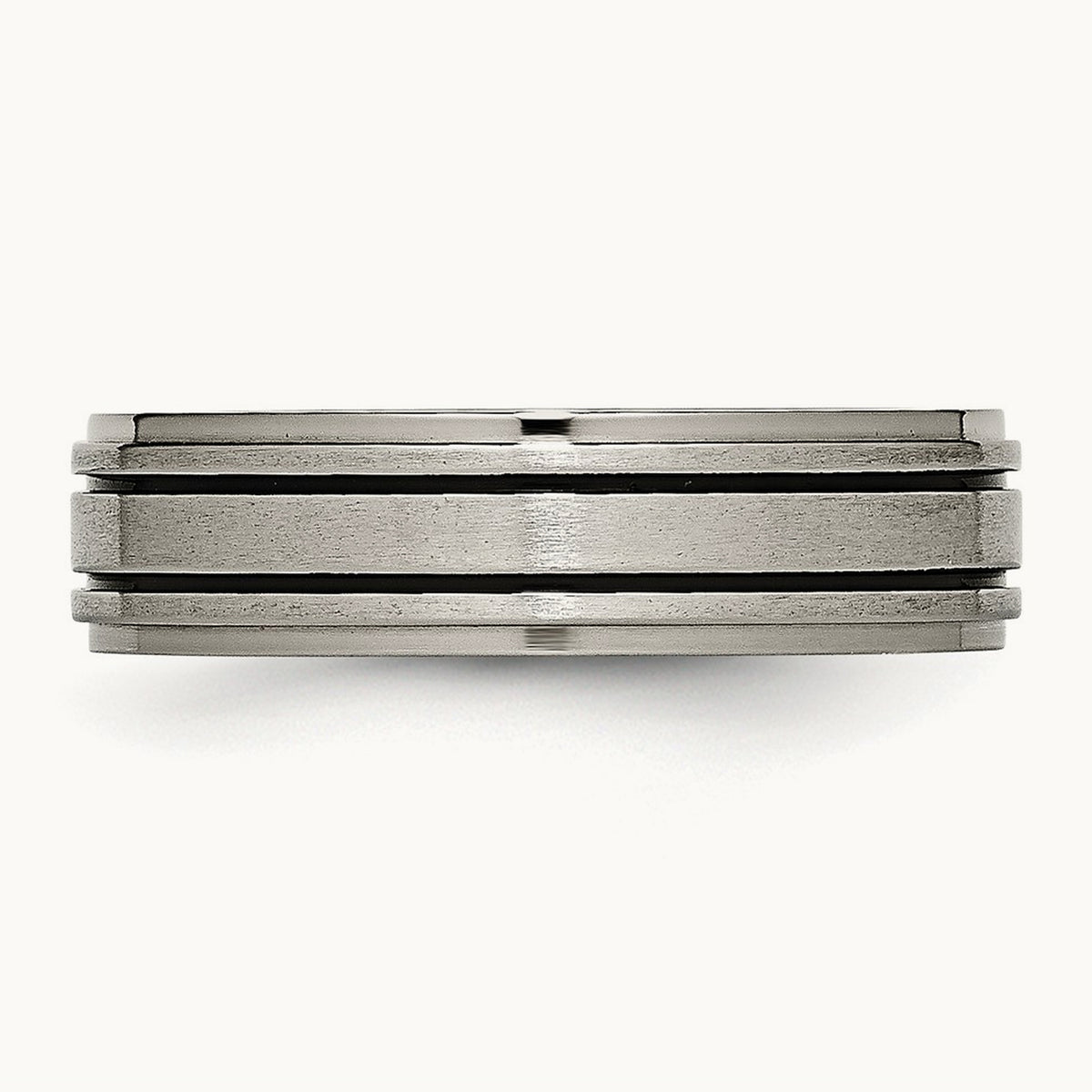 Brushed Center Black Enamel Ridged Edge Band, 6mm, Titanium