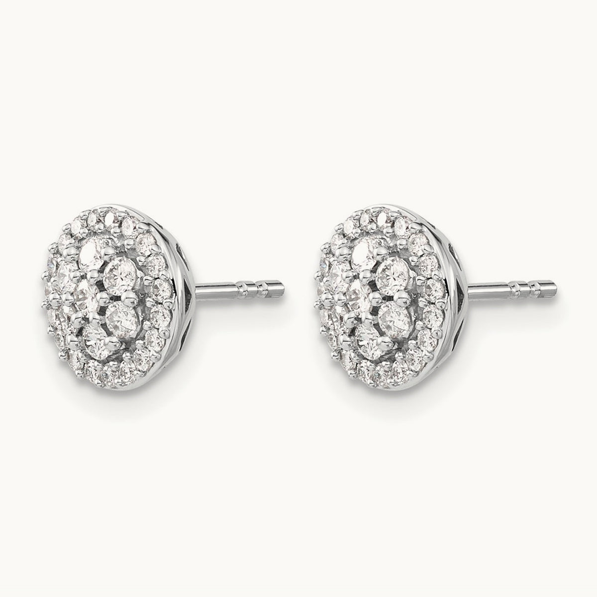 Diamond Cluster Post Earrings, 14K White Gold