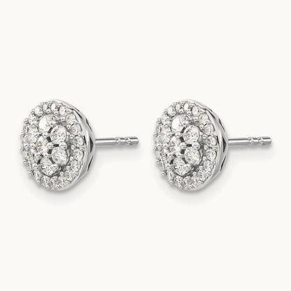 Diamond Cluster Post Earrings, 14K White Gold