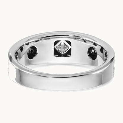 IBGoodman 14K White Gold with Black Rhodium Polished Satin and Grooved 1/2 Carat AA Quality Black and White Diamond Ring