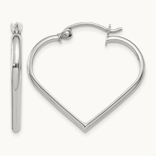 Heart Hoop Earrings, 2mm, 14K White Gold