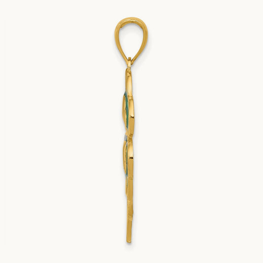 4-Leaf Clover Pendant with Enameled Tips Pendant, 14K