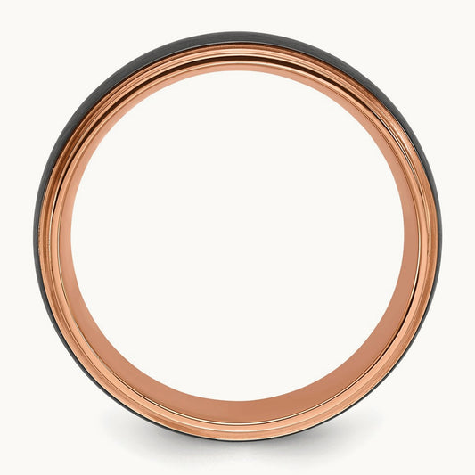 Black Zirconium Brushed and Polished Rose IP-plated Band, 8mm