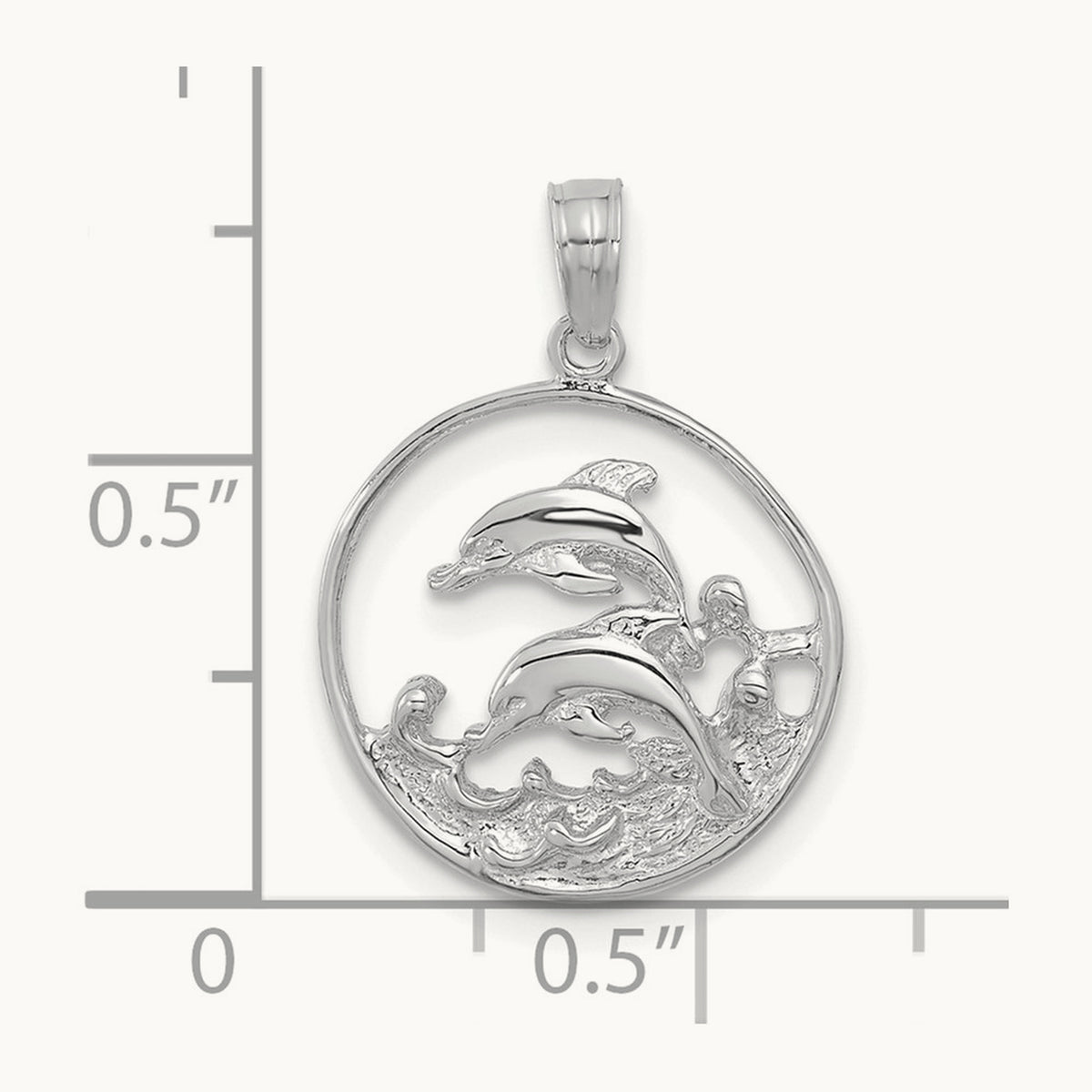 Double Dolphin Circle Pendant — 14K White Gold