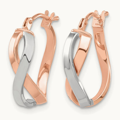 w/ White RH and Rose Gold-Plat Polished Bypass Hoop Earrings, 14K — Leslie's