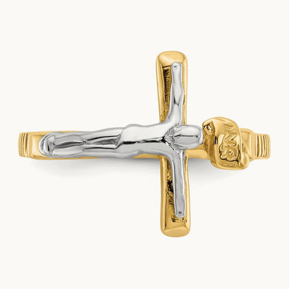 Polished INRI Crucifix Ring — 14K Two-Tone Gold, 6.75