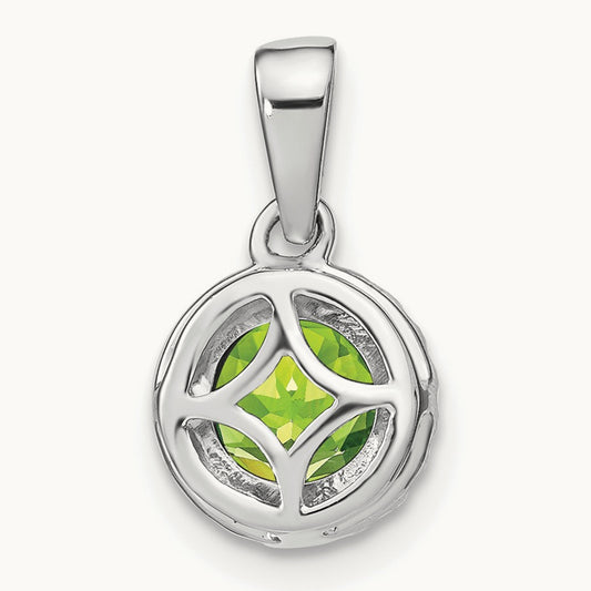 Peridot and Diamond Halo Pendant, 14K White Gold