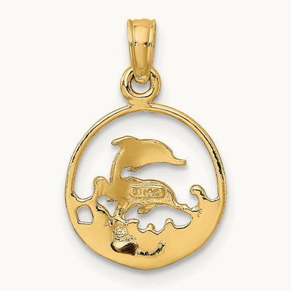 Two Dolphins in Circle Charm, 14K