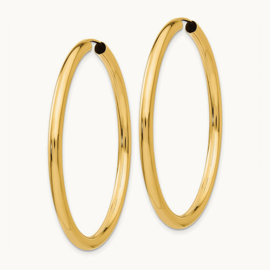 Polished Endless Tube Hoop Earrings, 3.00mm, 14K