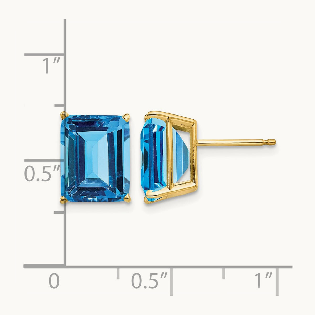 10x8mm Emerald Cut Blue Topaz Earrings, 14K