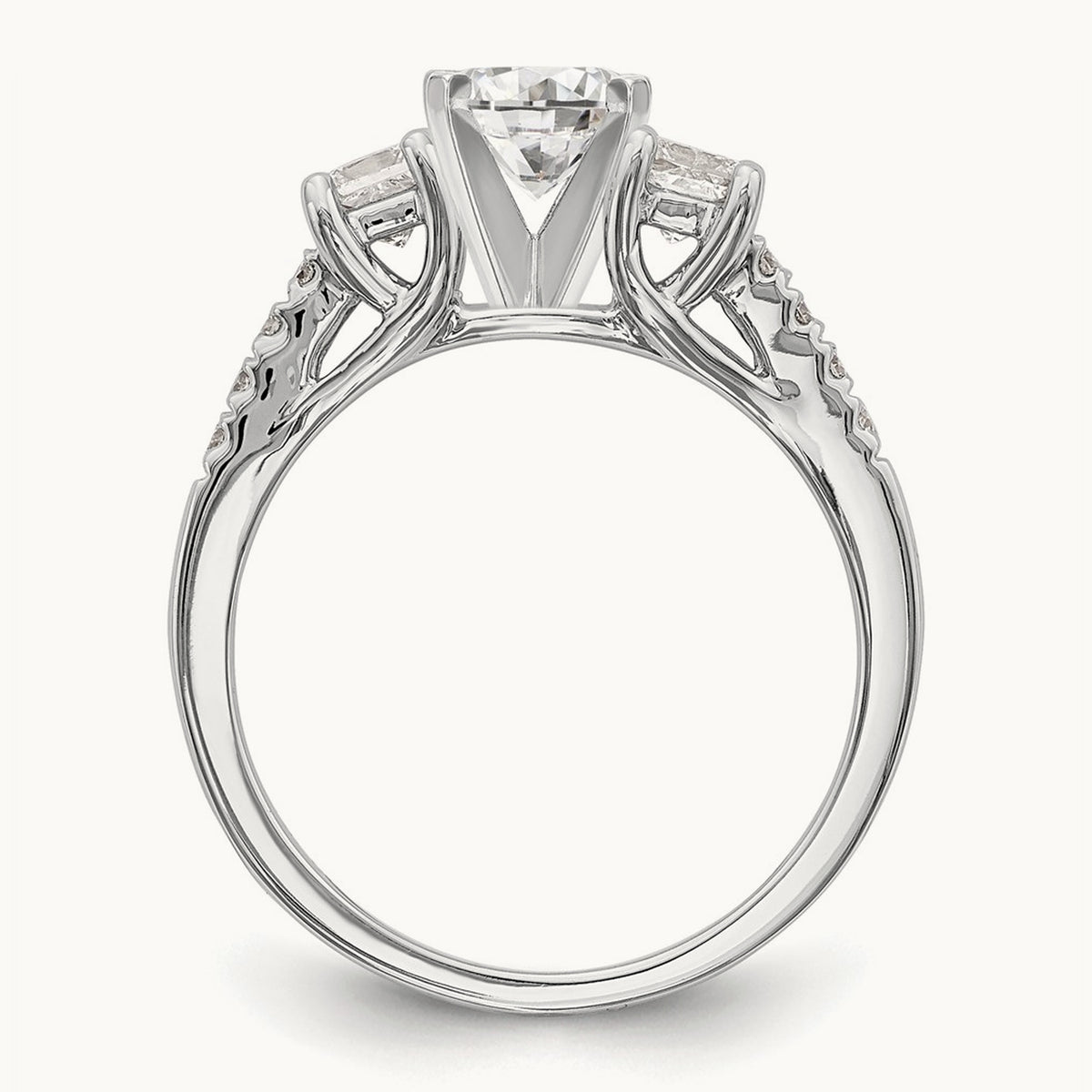 3-Stone Diamond Peg Set Semi-mount Engagement Ring, 14K White Gold