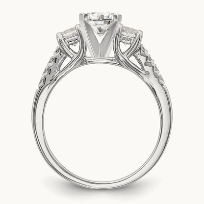 3-Stone Diamond Peg Set Semi-mount Engagement Ring, 14K White Gold