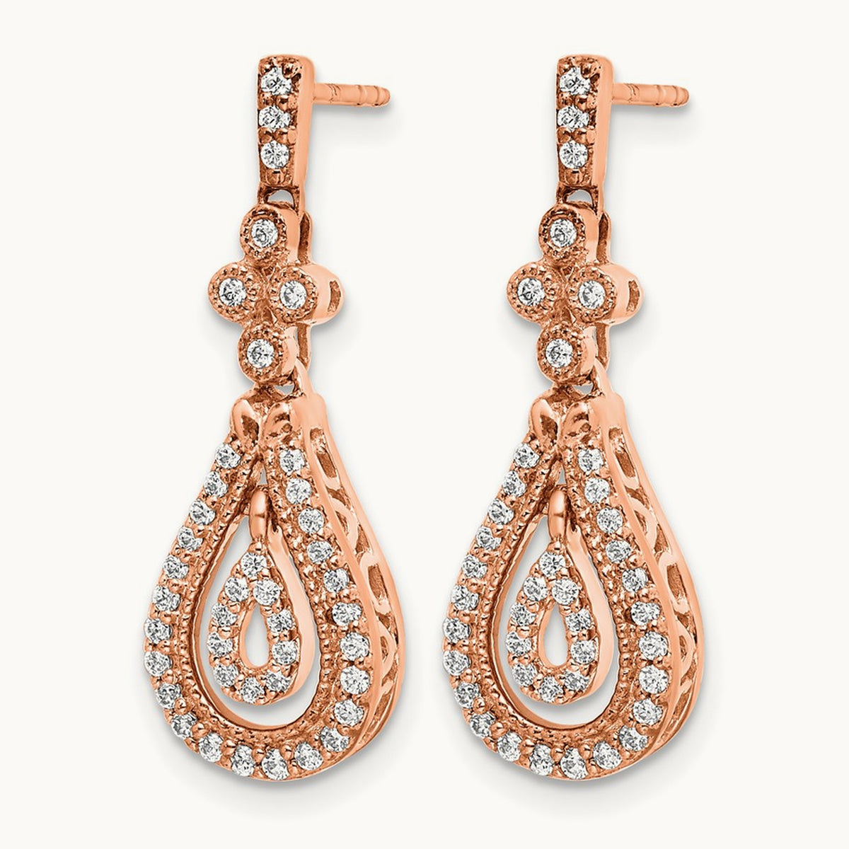 Polished Diamond Post Earrings, 14K Rose Gold