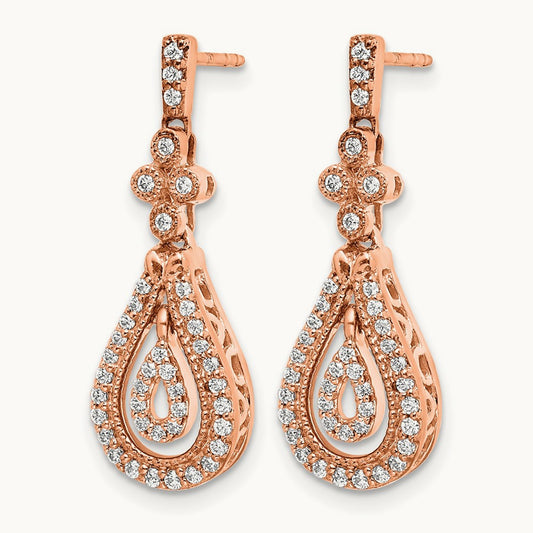 Polished Diamond Post Earrings, 14K Rose Gold