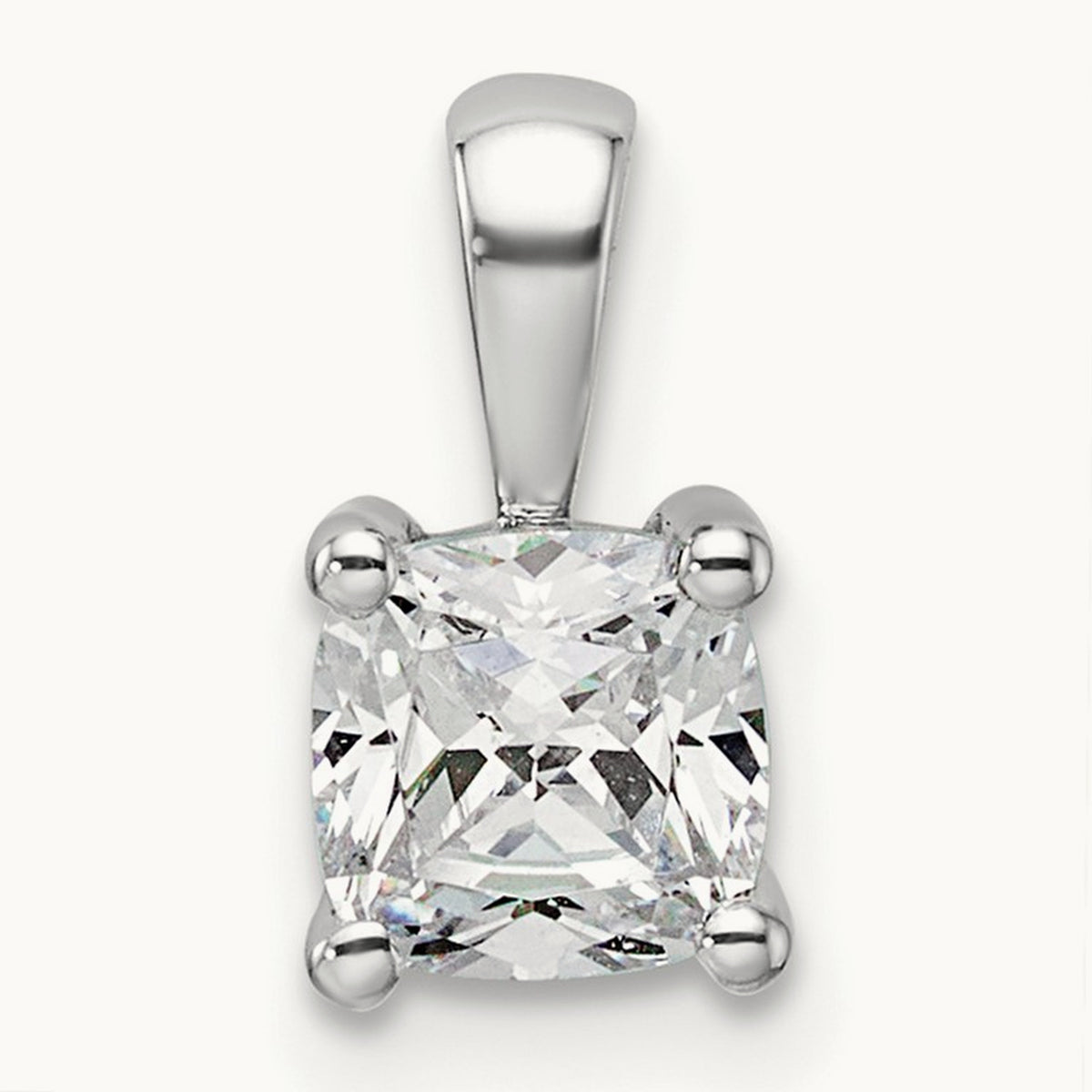 Cushion Four-Prong Pendant, 1/2-5 ct Lab-Grown Diamond — 14K White Gold