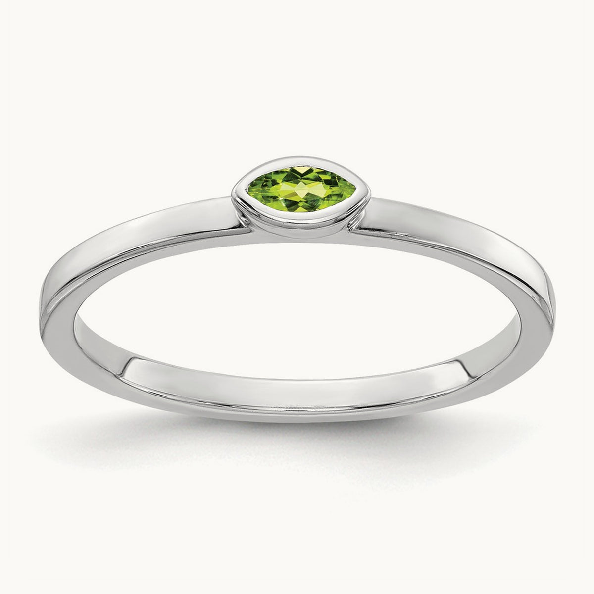 Bezel-set Marquise Peridot Ring, 14K White Gold