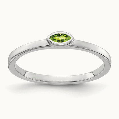 Bezel-set Marquise Peridot Ring, 14K White Gold