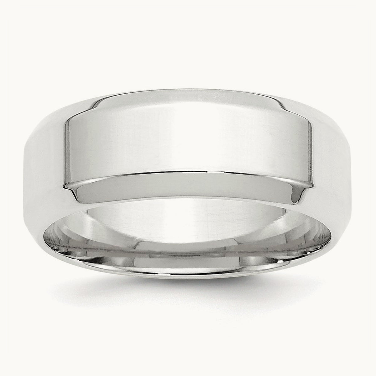 Bevel Edge Comfort Fit Band, 8mm, 10K White Gold