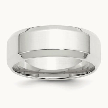 Bevel Edge Comfort Fit Band, 8mm, 10K White Gold