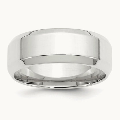 Bevel Edge Comfort Fit Band, 8mm, 10K White Gold