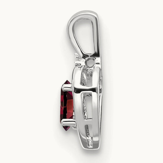 Garnet and Diamond Heart Pendant — 14K White Gold