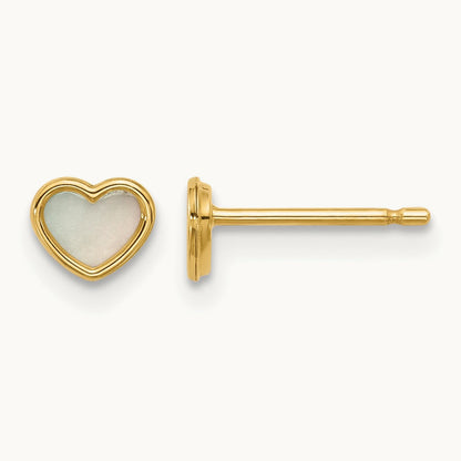 Polished Mother of Pearl Heart Post Earrings, 14K