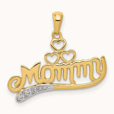 .02 Diamond MOMMY Double Heart pendant, 14K