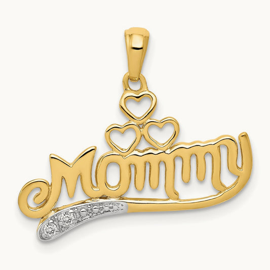 .02 Diamond MOMMY Double Heart pendant, 14K