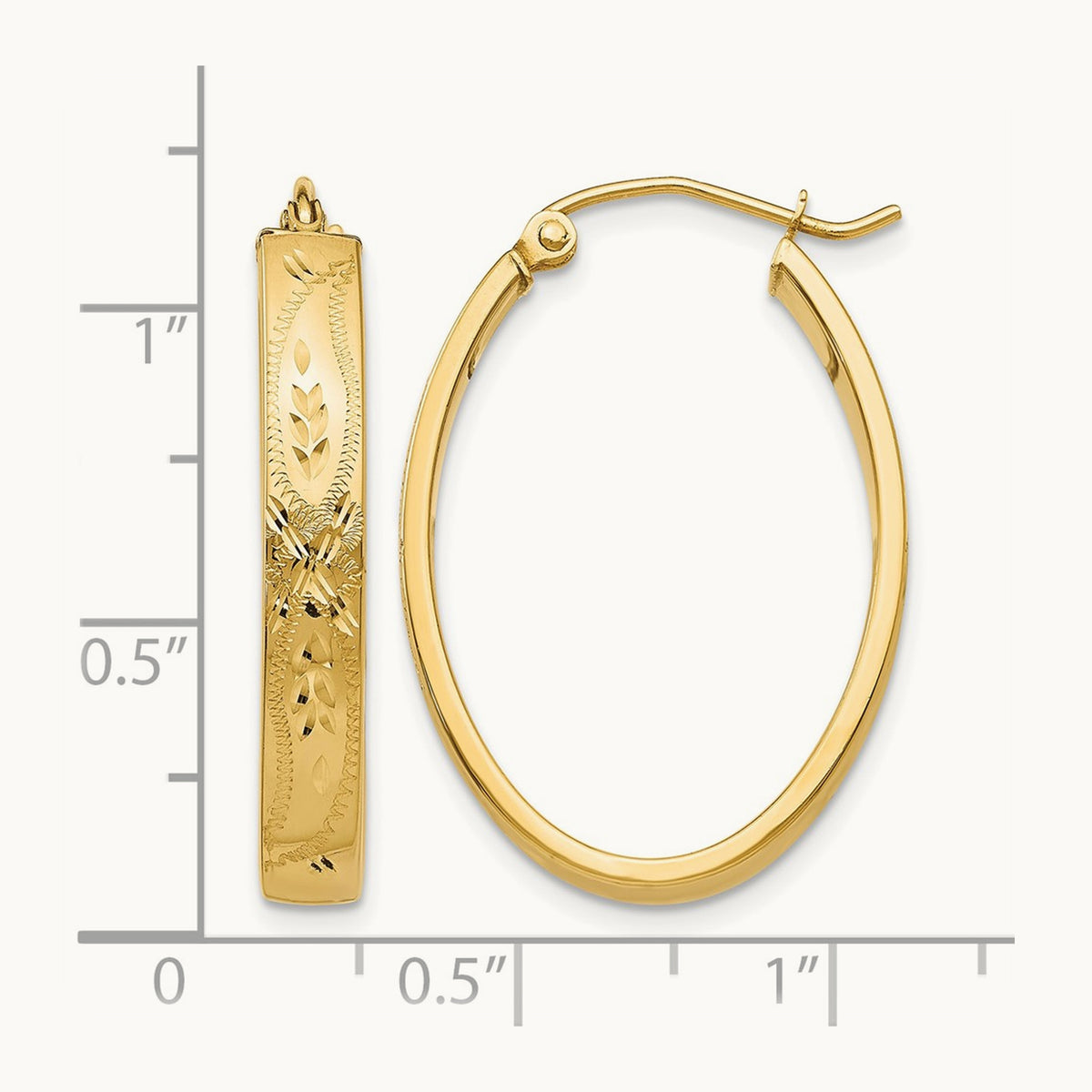 Satin & Diamond-Cut Oval Hoop Earrings, 14K