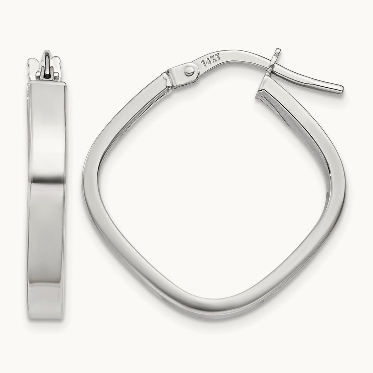 Flat Edge Square Hoop Earrings — 14K White Gold