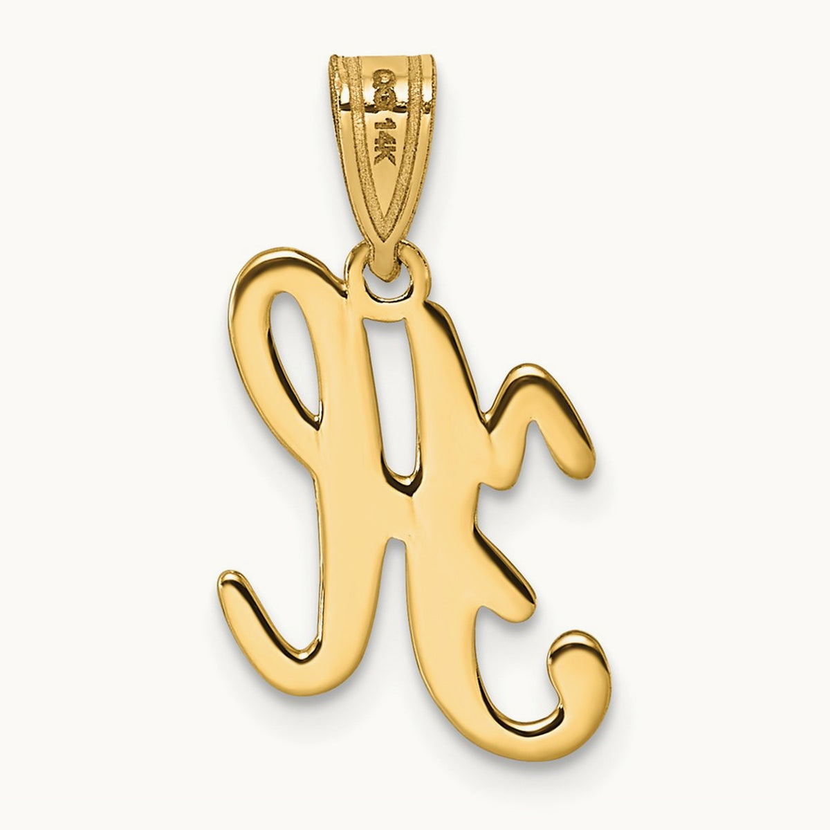 Script Letter H Initial Pendant, 14K Yellow Gold
