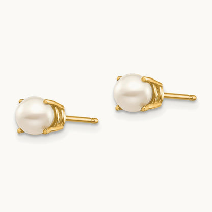 Round June/Freshwater Cultured Pearl Post Earrings — 14K Yellow Gold