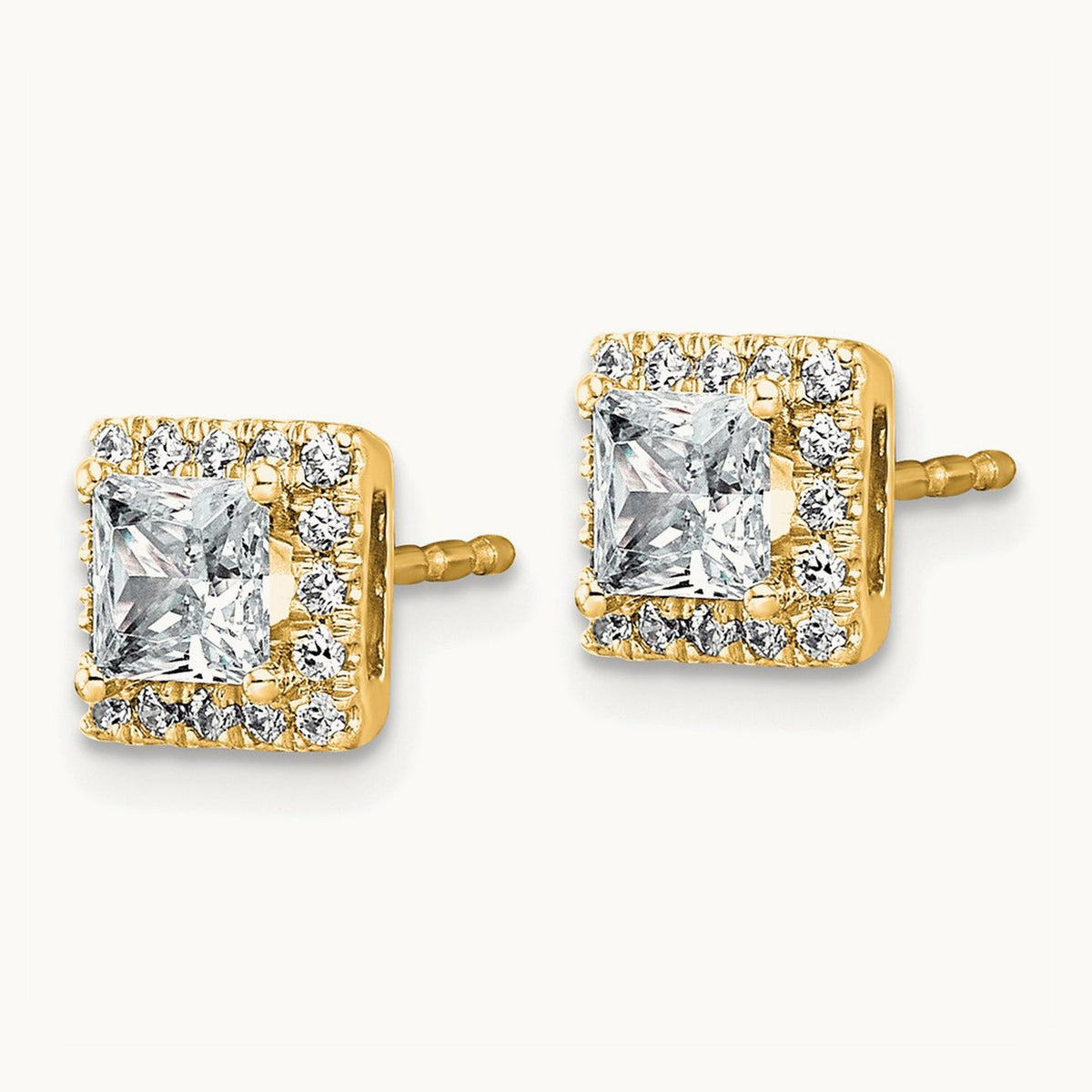 Princess Halo Post Earrings, 0.50-7.50 ct tw Lab-Grown Diamond — 1 1/3 ct, 14K Yellow Gold