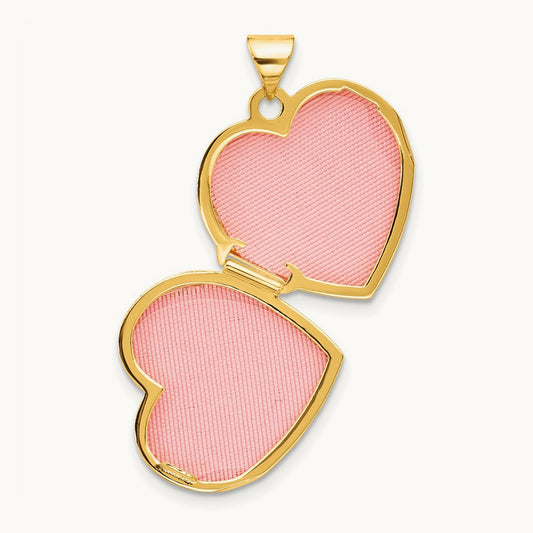 Polished Heart Border Love you Reversible Heart Locket — 14K Yellow Gold
